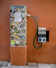 Electrical distribution cabinet covered in stickers